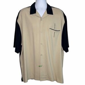 NAT NAST Luxury Originals 100% Silk Bowling Shirt Short Sleeve Black Wheat XXL